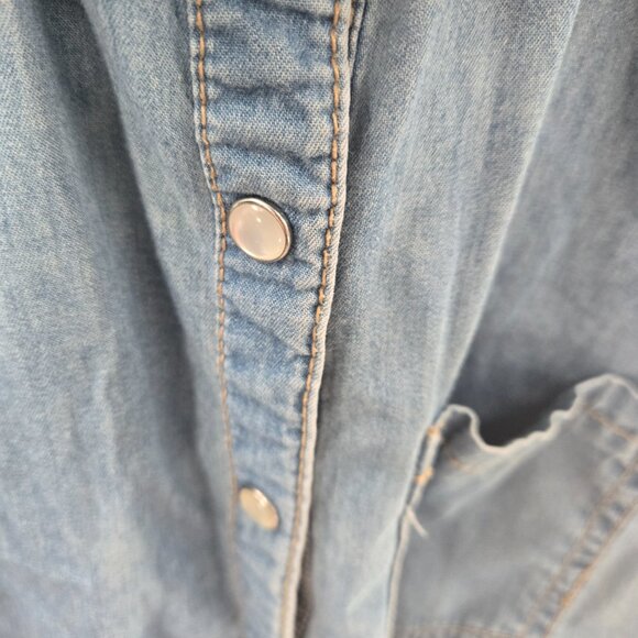 Forever 21 Blue 100% Cotton Denim Snap Pearl Tie Front Vest Medium - Picture 4 of 15